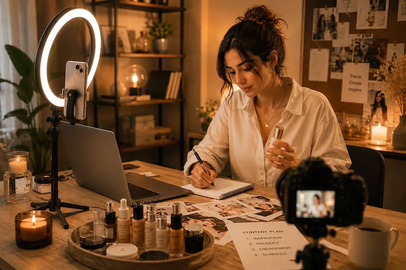 Creator planning and producing social-commerce beauty content