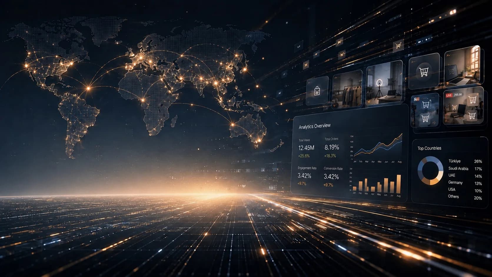 Global commerce network, digital sales channels, and market analytics